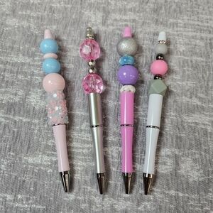 Handcrafted - Set of 4 Custom Beaded Pens – Stylish & Refillable